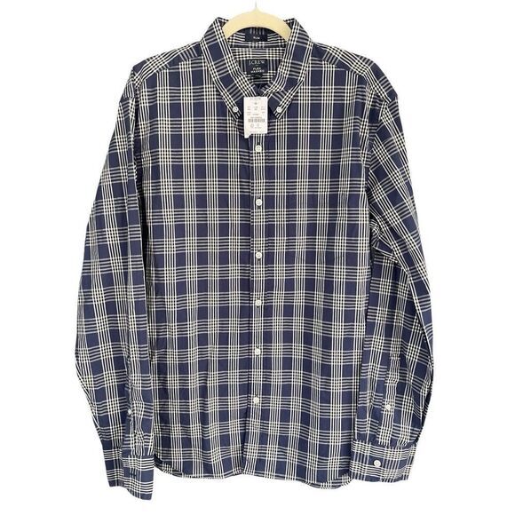 J. Crew Men's Plaid Flex‎ Washed Slim Button Down Shirt Blue White Large NWT - Picture 1 of 6